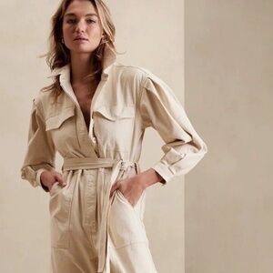 Banana Republic Andi Moleskin Utility Cargo Belted Pocket Flightsuit Jumpsuit M